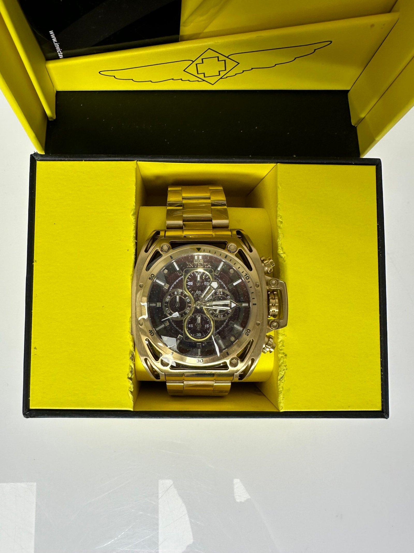 Relogio Invicta S1 Rally Chronograph Quartz Brown Dial Men's Watch - 52mm, Steel Gold Tone (39157)