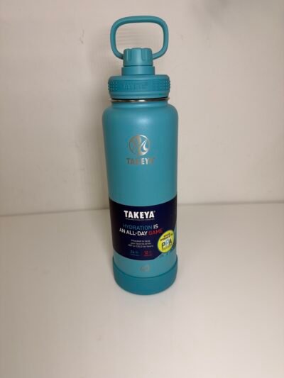 Takeya Actives Stainless Steel Water Bottle, Insulated Spout Lid, Keeps Drinks Cold 24 Hrs, Leakproof, Durable, Dishwasher Safe, Ideal for Gym, Travel, Fits Most Cup Holders, 40 oz/Teal (novo)