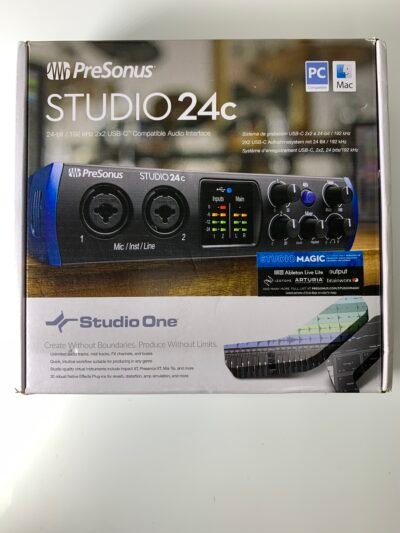 PreSonus Studio 24c USB-C Audio Interface 2x2 24-bit/192kHz MIDI PC Mac USB 2.0- Produto(Novo)