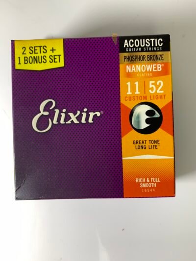 Elixir NANOWEB Phosphor Bronze 3-Pack — 16544X Custom Light 11-52 (16027)- Produto Novo (Com Caixa)