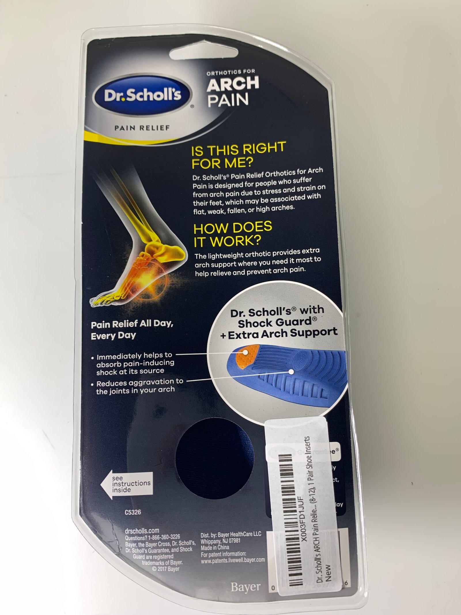 Dr. Scholl's Men's 8-12 Pain Relief Arch Pain Orthotics w/ Shock Guard..+- Produto Novo (Com Caixa) - Imagem 2