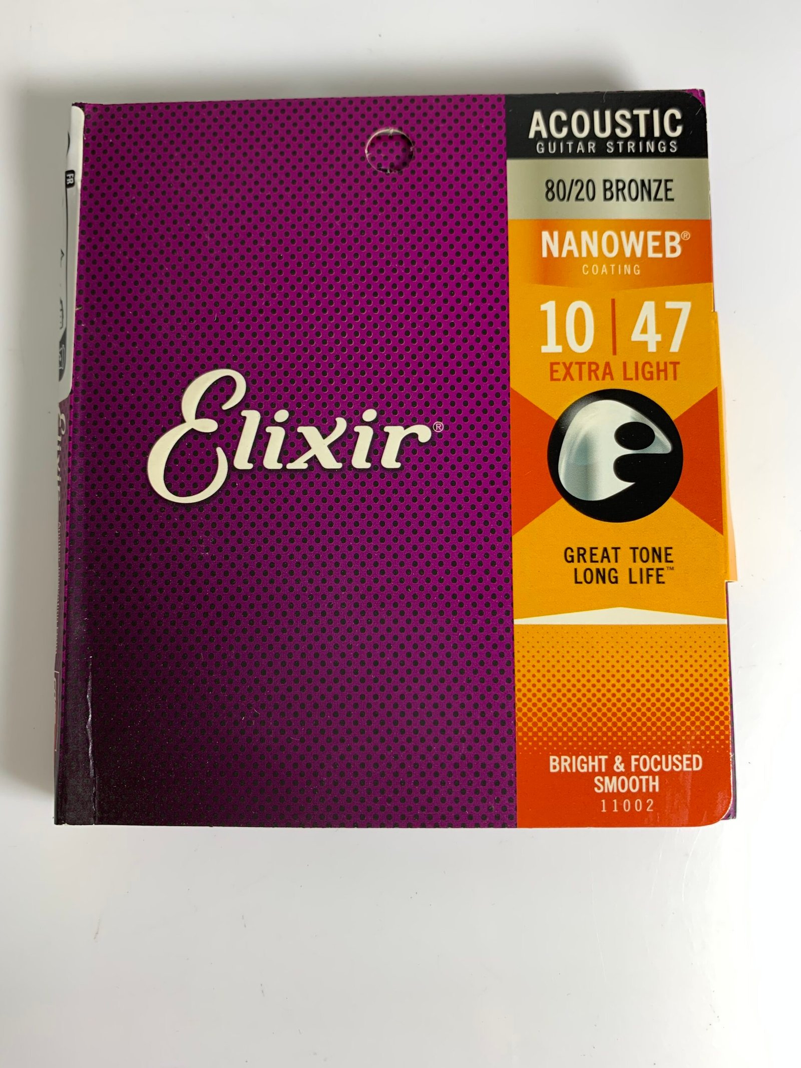 Elixir Acoustic Guitar Strings, 6-String, Extra Light NANOWEB Coating 11002